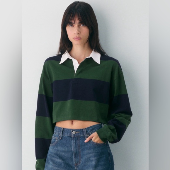 Aritzia Tops - Aritzia cropped rugby polo shirt GREEN AND NAVY size M oversized